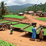 **

"A rural village in Sierra Leone, Kono district. Farmers are struggling, unable to access real-time market prices for their crops. Depict a scene of hardship and isolation, highlighting the lack of internet connectivity. Focus on the contrast between traditional farming methods and the potential for modern technology."

**