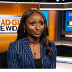 A compelling portrait of journalist Isha Sesay, conveying deep empathy and wisdom. She stands at a global news desk, with subtle, vibrant African cultural elements and diverse faces in the background, symbolizing her dedication to humanizing forgotten crises. Warm, soft light illuminates her, representing truth and clarity, as if her voice is bringing hidden stories to light. The atmosphere is one of profound connection and insightful storytelling.