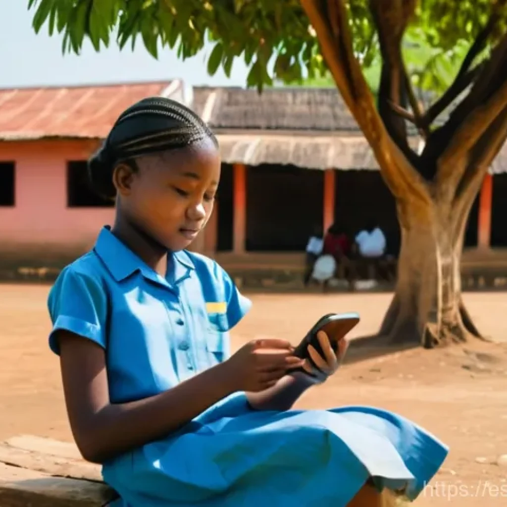 시에라리온 스마트폰 사용률 - **Prompt:** A young, focused Sierra Leonean student, approximately 16-18 years old, dressed in a cle...