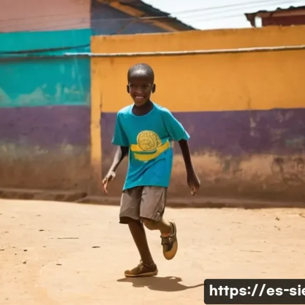 시에라리온 우마 투레 - **Prompt:** A young, determined Uma Turay, approximately 10-12 years old, is playing football with a...
