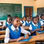 시에라리온 인터넷 보급률 - A bright, vibrant classroom in a rural Sierra Leone school, filled with eager students wearing schoo...