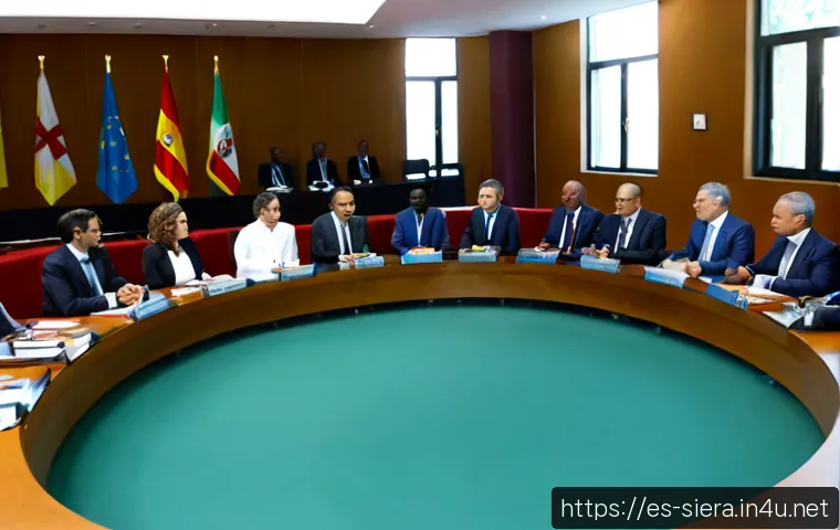 Home 17 시에라리온 유엔 및 국제 기구 참여 - Photorealistic diplomatic meeting in a modern international conference hall, Sierra Leonean delegate...